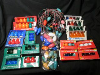 Large Variety Of Vintage C9 Christmas Colored Light Bulbs And 1 Repaired Strand