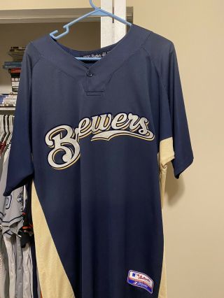2010 Brad Fischer Game Used/issued Milwaukee Brewers Bp Jersey