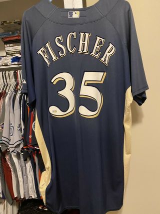 2010 Brad Fischer Game Used/issued Milwaukee Brewers Bp Jersey 3