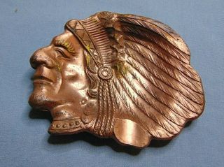 Native American Indian Chief Copper Ashtray Vintage Made In Occupied Japan