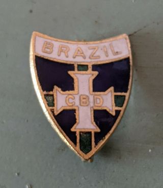 Vintage Coffer Brazil World Cup Football Enamel Pin Badge 1970s 1980s.