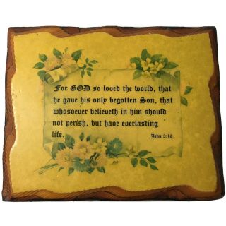 Vintage Decoupage Placque Bible Verse John 3:16 Scripture Yellow Floral 4.  5 X 6 "