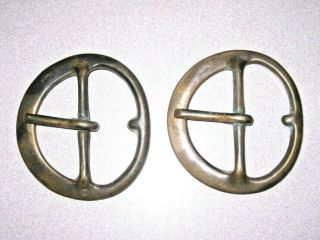 Pair Vintage Large Size 4 " X 3.  75 " Heavy Solid Brass Cinch Girth Buckles By Bork