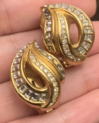 Vintage Grosse For Christian Dior Baguette Gold Tone Clip On Earrings