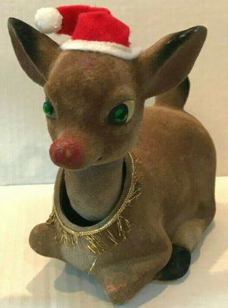 Vintage Rudolph The Red Nosed Reindeer Bobble Head Flocked 6 " T X 7 " L - Japan