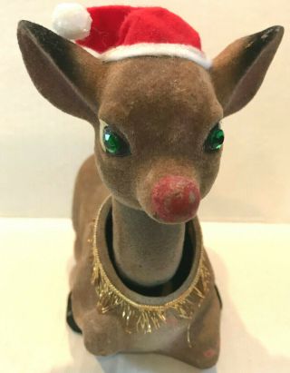 Vintage Rudolph The Red Nosed Reindeer Bobble Head Flocked 6 