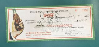Vintage 1935 Jackson,  Tennessee Coca Cola Bottling Co.  Check Cheque