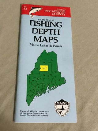 Vintage 1989 Maine Lakes & Ponds Fishing Depth Maps Piscataquis County Vol.  13