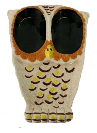 Vtg Retro Owl Ceramic Spoon Holder Wall Hanging Trivet Signed Handmade 8 " Brown