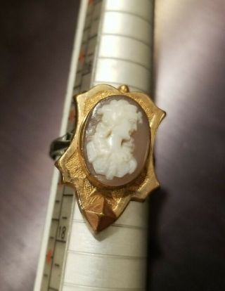 Antique Cameo Sterling Silver And Gold Plated Ring Size 6.  5