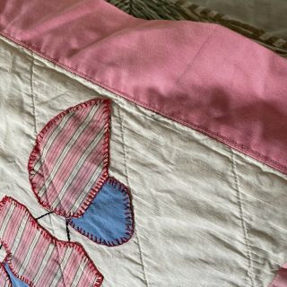 Sunbonnet Vintage Handmade Quilt bedspread Girl Bonnet Patchwork Pink 94” X 108” 3