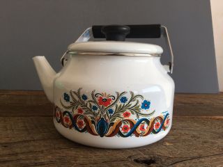 Berggren Vintage Enamelware Enamel Teapot Tea Pot Folk Art