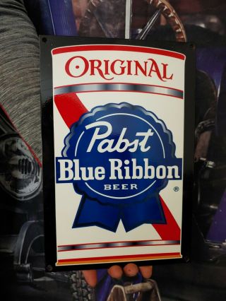 Old Vintage Pabst Blue Ribbon Beer Porcelain Gas Heavy Metal Bar Sign Gas Oil