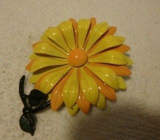 Daisy Pin Brooch,  Yellow And Orange,  Vintage 1960 