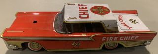 Vintage Toymaster Ford Fire Chief Tin Metal Friction Toy Car