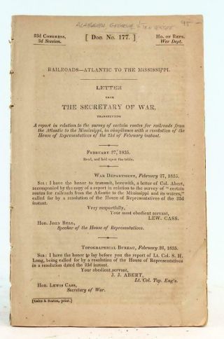 American Offprint 1835 Railroads Atlantic To The Mississippi Us Secretary Of War