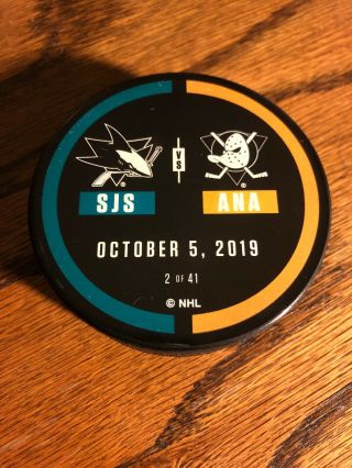 Anaheim Ducks Vs San Jose Sharks Game Warm - Up Puck October 5,  2019 10/5/19