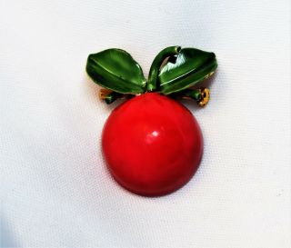 Adorable Vintage By Robert Enameled Red Apple Fruit Pin Brooch