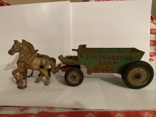 Vintage Arcade Contractors Dump Wagon Cast Iron Toy