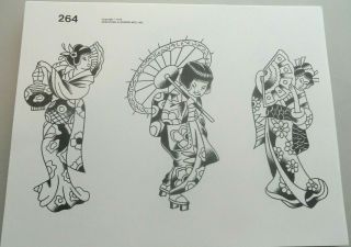 Vintage 1978 Spaulding & Rogers Tattoo Flash Sheet 264 Geisha