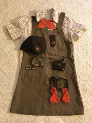 1970s Vintage Girl Scout Brownie Uniform Complete (shirt,  Jumper,  Hat,  Pin,  Etc
