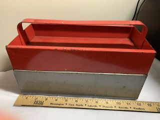 Vintage Galvanized Painted Metal Handle Tool Box Tray Caddy 12x6x8