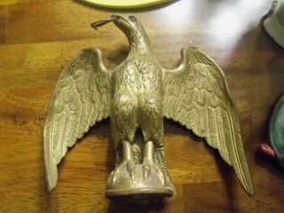 Vintage Bronze Brass Eagle Finial Flag Pole Topper 5 3/4 " Tall X 6 1/2 " Wide Ove