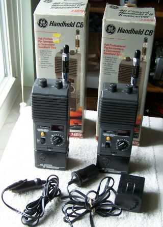 2 Vintage Hand Held Ge 40 Channel Cb Radios With Boxes And Charger