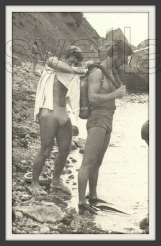 Scuba Diving Beach Handsome Men Trunks Muscle Bulge Soviet Vintage Photo Gay Int