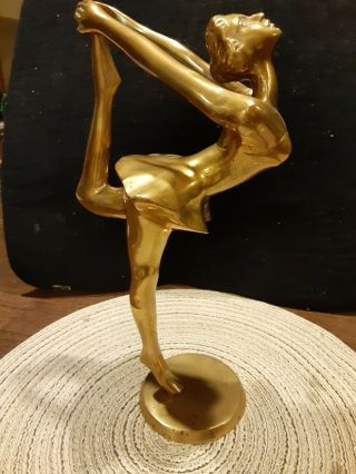 Art Deco Brass Figure Of Dancing Woman,  Solid Cast.  12 " Tall Vintage