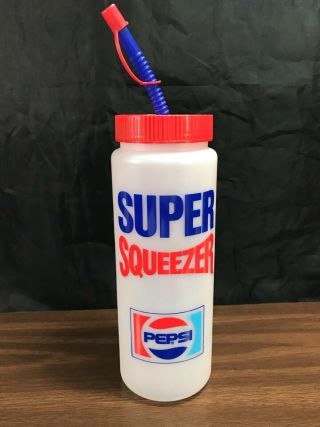 Vintage Pepsi Squeezer Plastic Sports Water Bottle W/ Lid & Straw