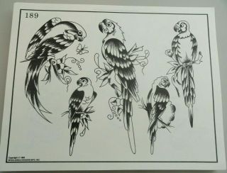 Vintage 1983 Spaulding & Rogers Tattoo Flash Sheet 189 Parrots