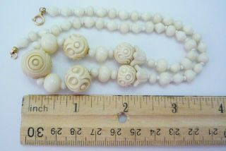 Vintage Carved Antler? Coral? 14k Yellow Gold Clasp Bead Necklace 25 Grams 16 "