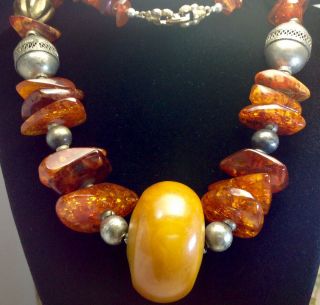 Vintage 30” Chunky Amber Beaded Statement Necklace 135 Grams (e41)