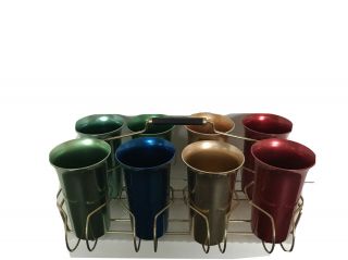 Vintage Color Craft Aluminum 8 Tumblers With Carrier