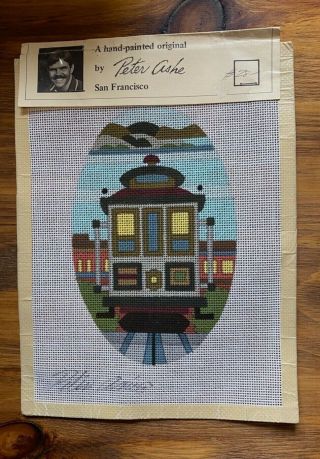 Vintage Hand Painted Peter Ashe Needlepoint Canvas - Trolley Car