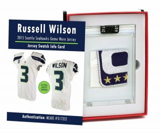 Russell Wilson 2015 Seattle Seahawks Game Worn Jersey Mystery Swatch Box 406973