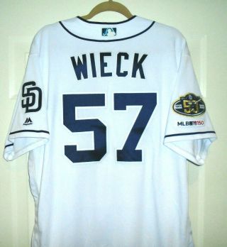 Brad Wieck 2019 San Diego Padres Team Game Issued Jersey Mlb 150 & Friar Patches