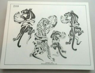 Vintage 1981 Spaulding & Rogers Tattoo Flash Sheet 208 Tigers Panthers Snakes