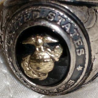 Vintage Us Marines Sterling Crest Craft Ring Tun Tavern Iwa Jima Size 71/2 - 8