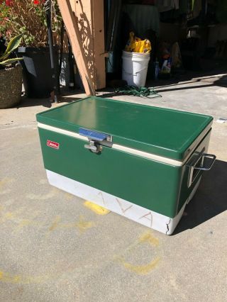 Vintage Coleman Green 54 Qt.  Ice Chest Cooler With Handles Mid Century Moder