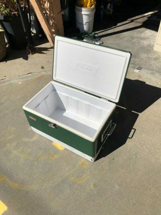 Vintage Coleman Green 54 QT.  Ice Chest Cooler With Handles Mid Century Moder 2
