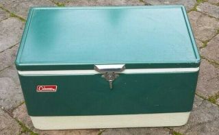 Vintage Coleman Green 54 QT.  Ice Chest Cooler With Handles Mid Century Moder 3