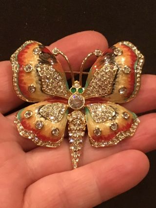 Vtg Kenneth J Lane Kjl Crystal Enamel Exotic Butterfly Pin