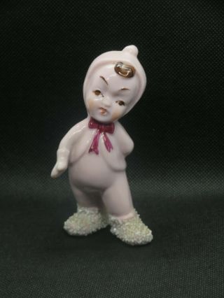 Vintage Pink Pixie Elf Christmas Ceramic Figurine Japan (d453)