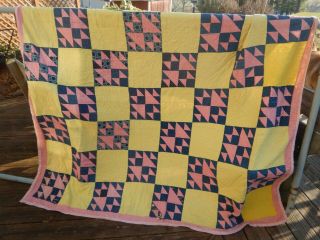 Vintage Cutter Quilt Early Navy And Double Pink Fabrics