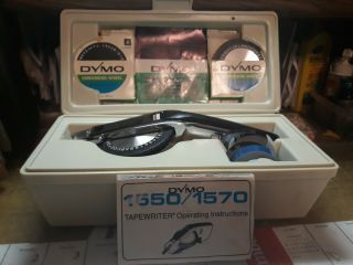 Vintage Dymo 1570 Deluxe Tapewriter Label Maker 3 Wheels Orig Case 4 Tapes Ex