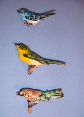 Estate Vintage Takahashi Style.  Goldfinch,  Blue Bird,  And Warbler,  3 Birds