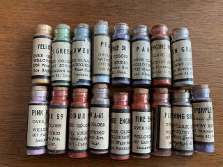 42 Vintage Assorted China Color Powder Overglaze Paint Glass Vials.
