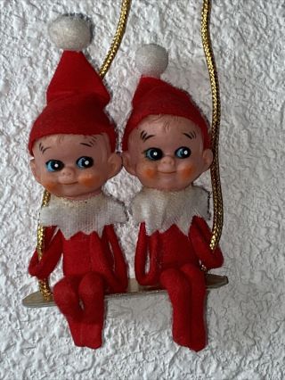 Vintage Pair Elf On The Shelf A Christmas Ornament Tradition Toy Japan